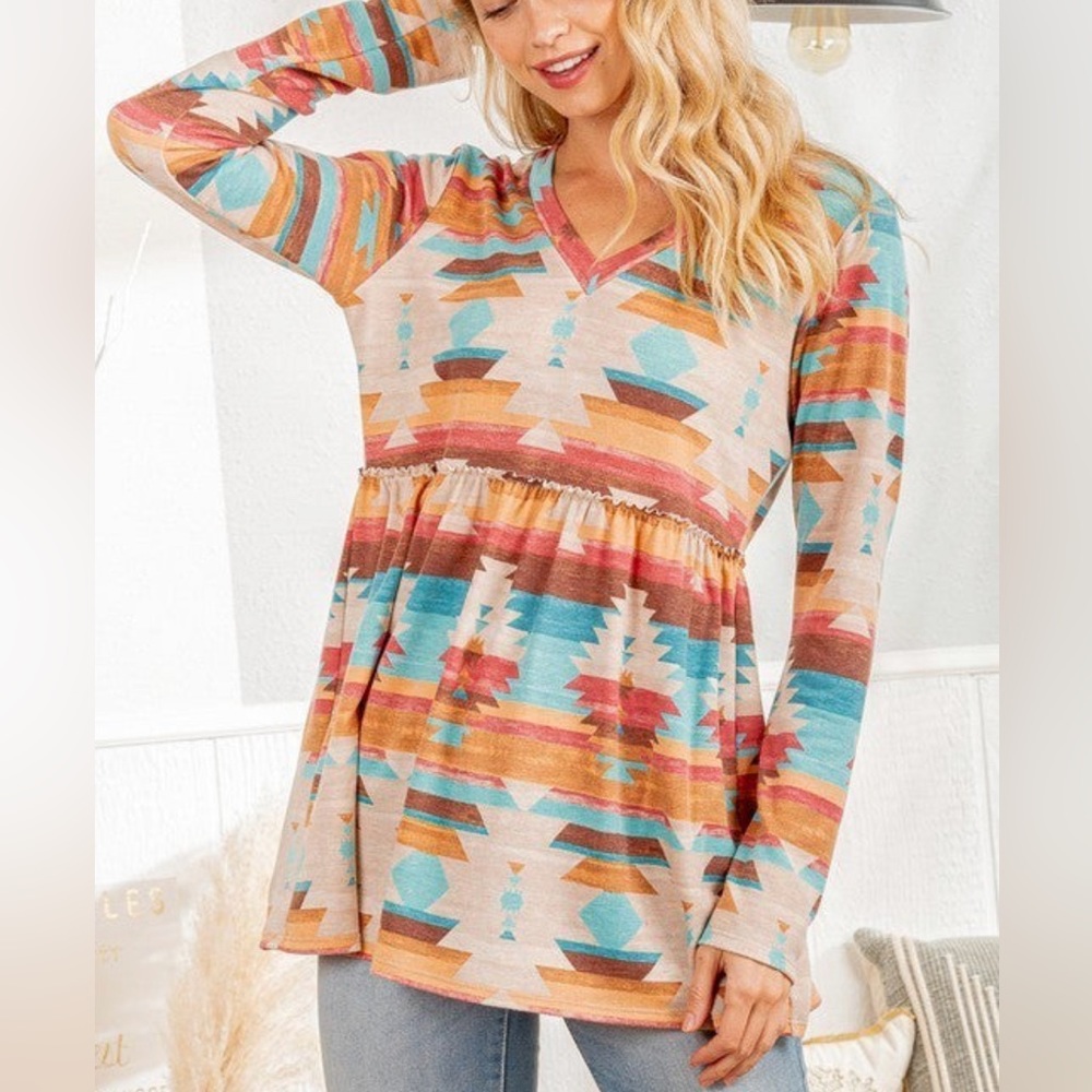 New  Heimish Aztec style long sleeve shirt